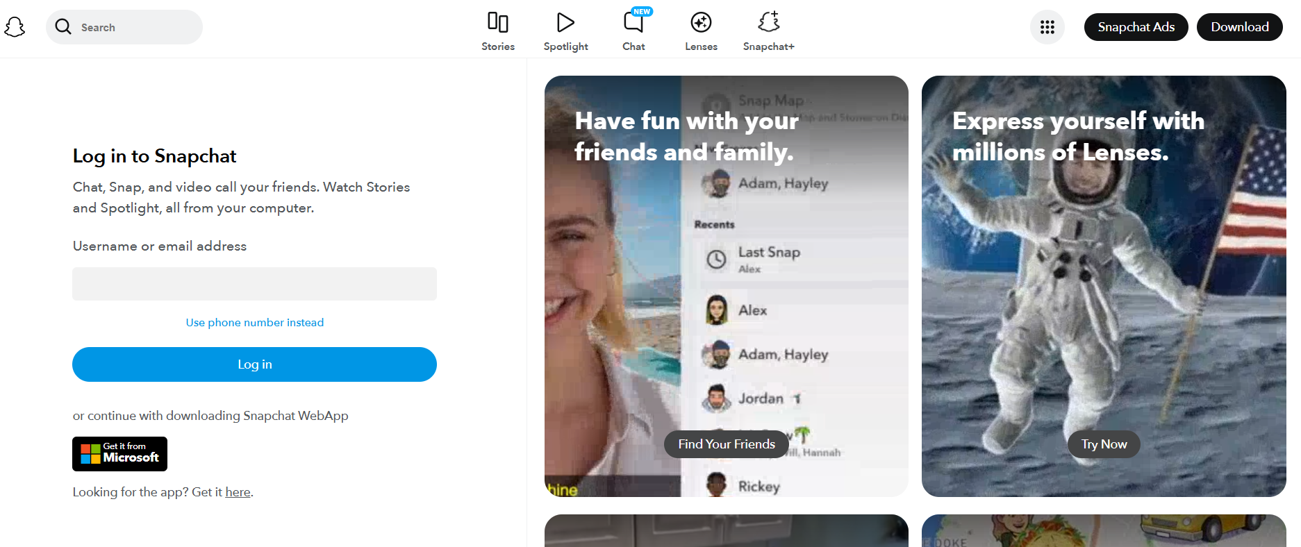 Snapchat’s Login Page