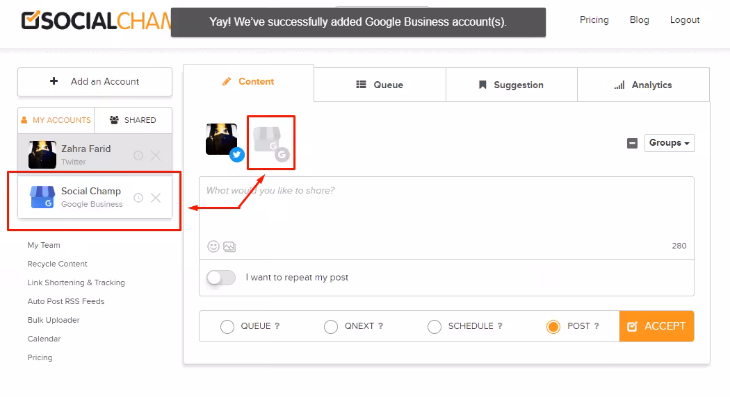 Promote Your Business in the Virtual World With Google My Business Posts Through Social Champ! 15 Adding Google My Business on Social Champ