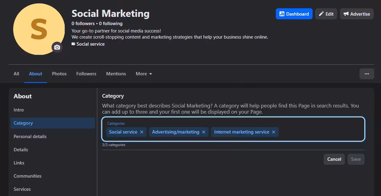 Name Your Page and Choose the Category