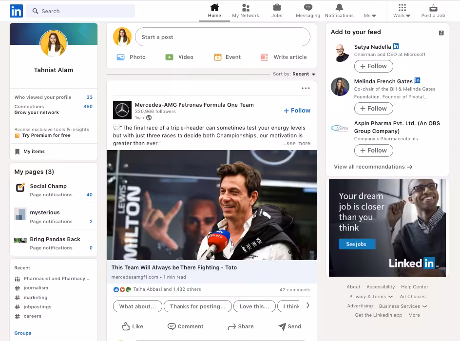 Linkedin video feeds