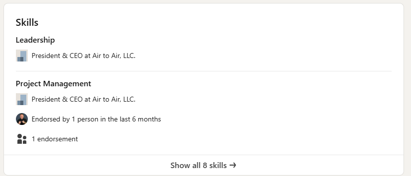 Example of a LinkedIn Skills Section