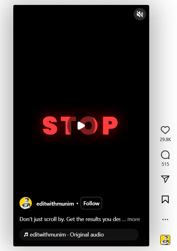 Example of an Instagram Reel’s Strong Visual Hook