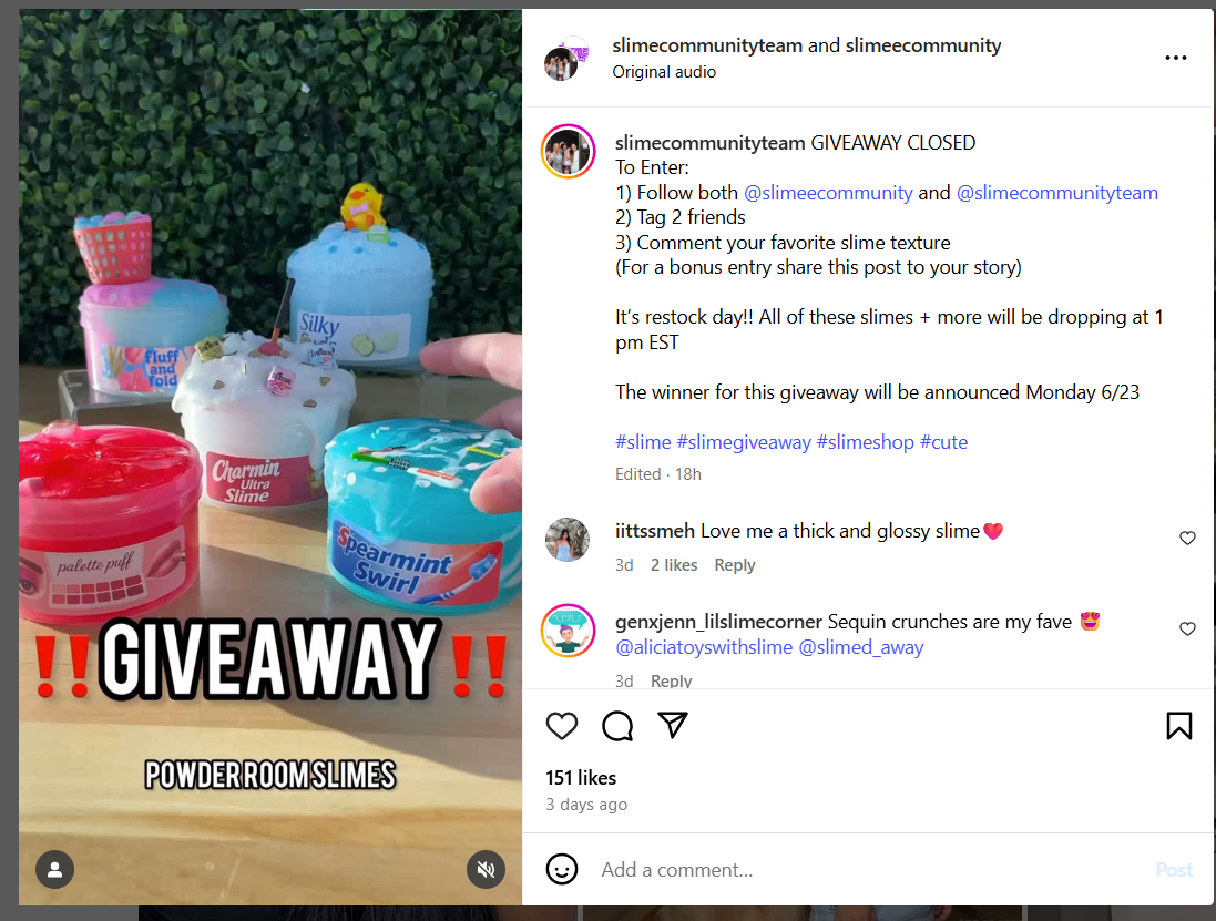 Instagram Giveaway Post Example