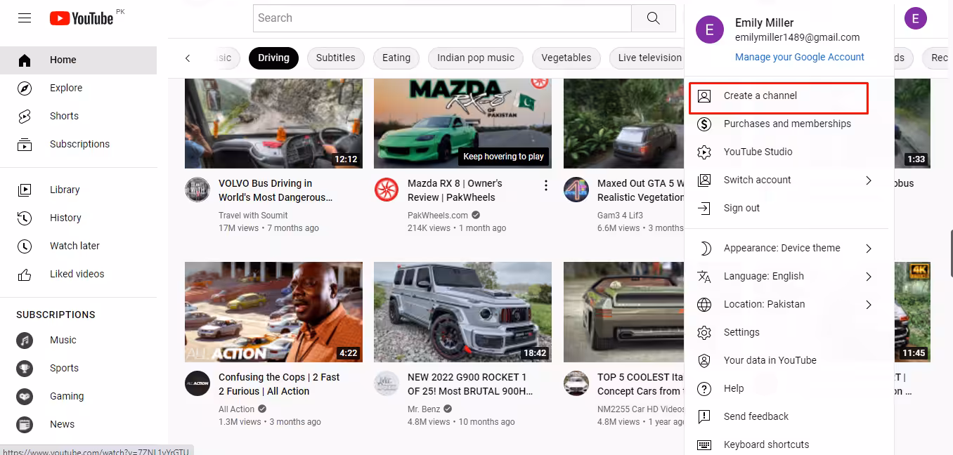 YT account step 2