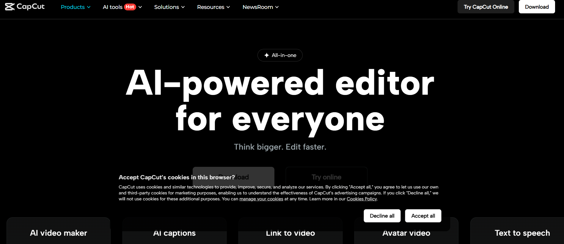 CapCut’s Landing Page