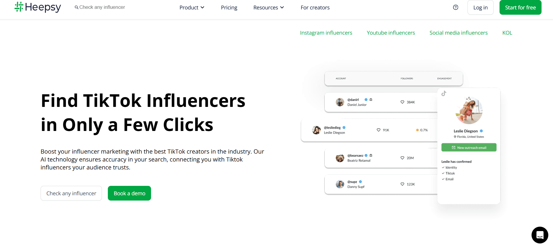Heepsy’s Landing Page