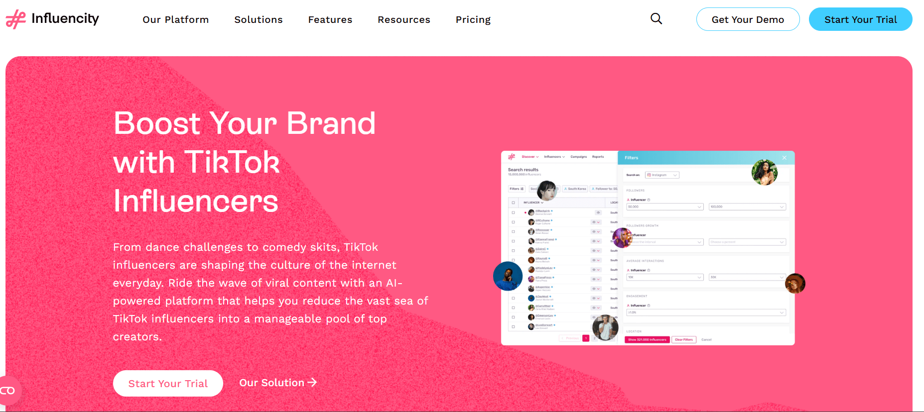 Influencity’s Landing Page