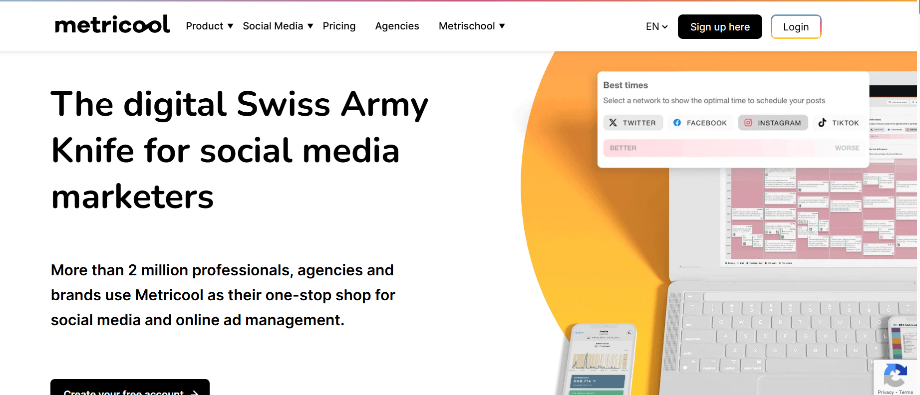 Metricool’s Landing Page
