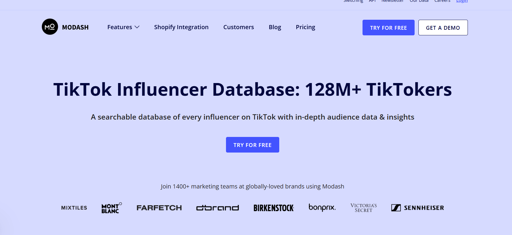Modash’s Landing Page