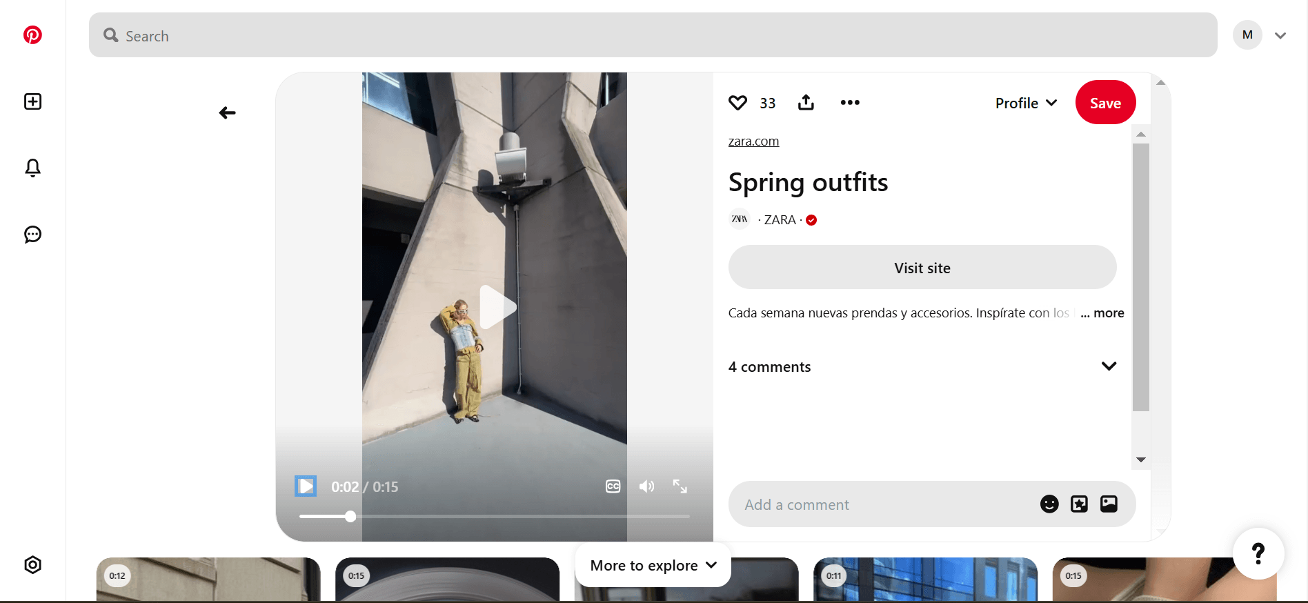 video pin example on pinterest by zara