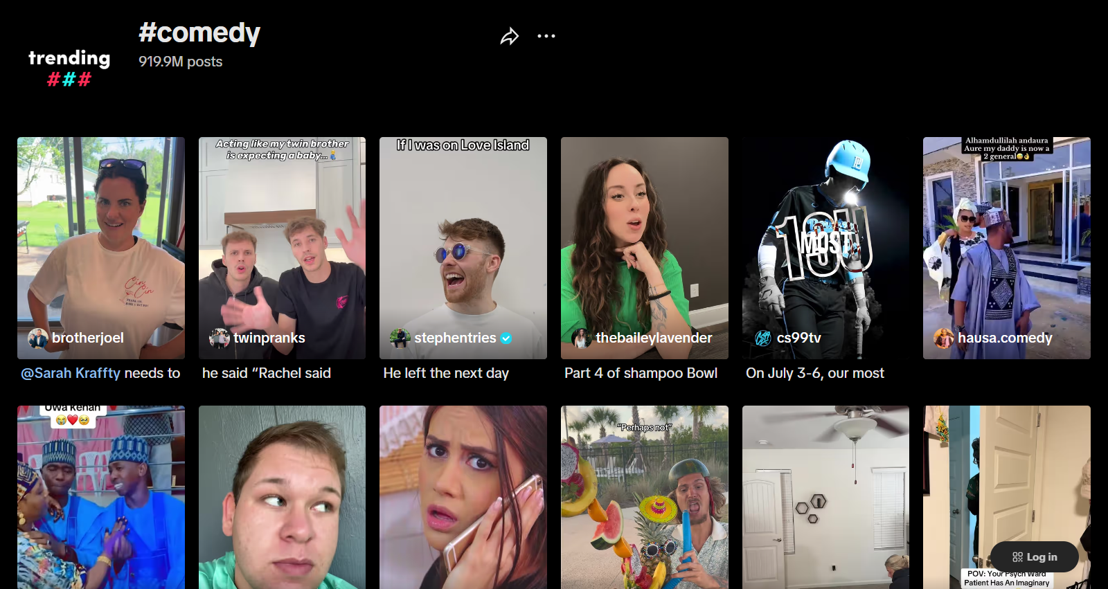 TikTok #Comedy Page