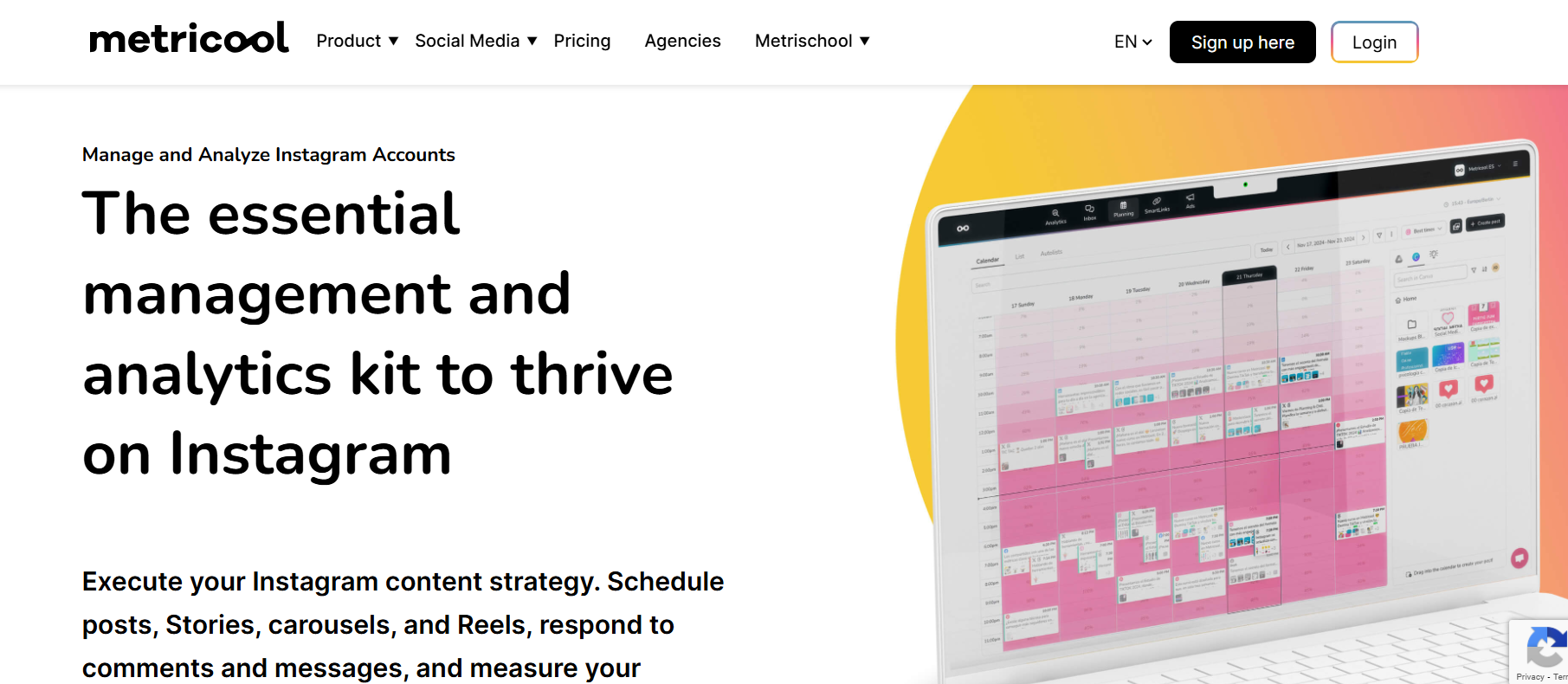 Metricool’s Landing Page