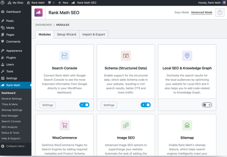 RankMath’s Dashboard