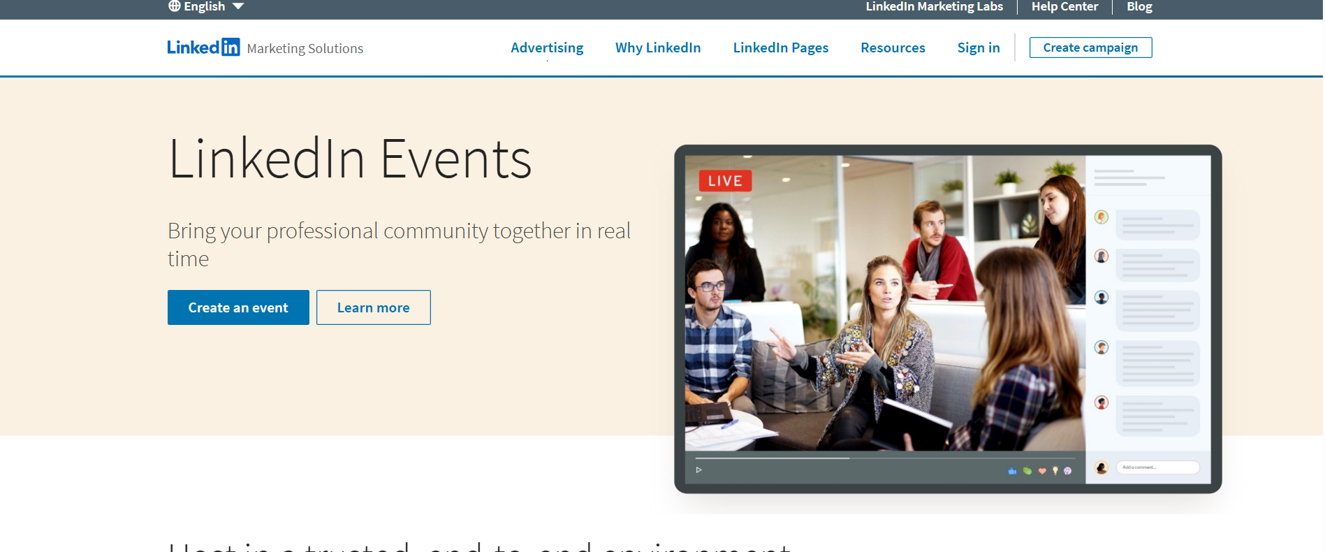 LinkedIn Events’ Landing Page