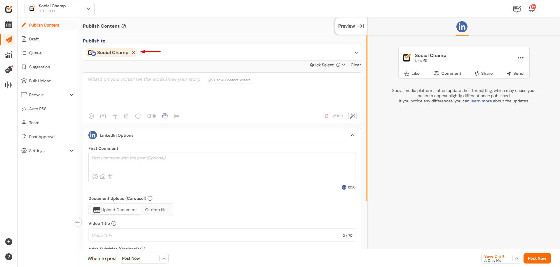 Social Champ’s Dashboard