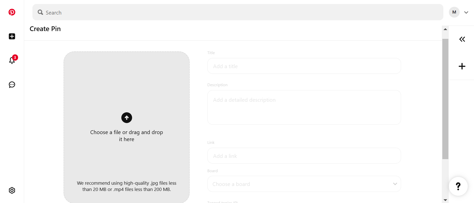 upload an image to create a pin