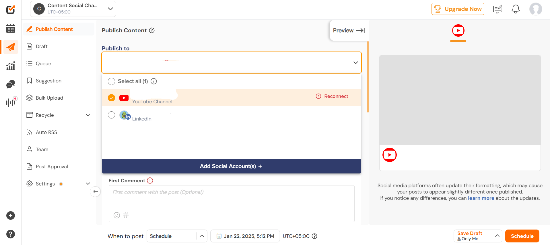 Choose Your Account on Social Champ's Dashboard