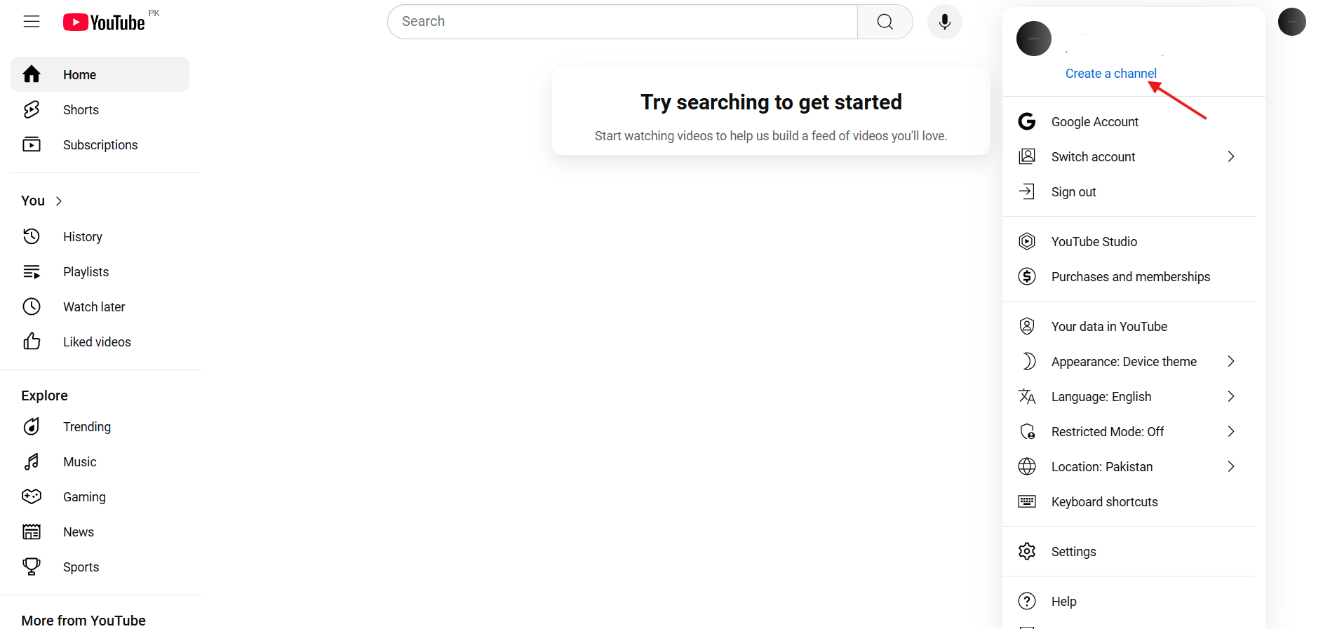 YouTube Account Options