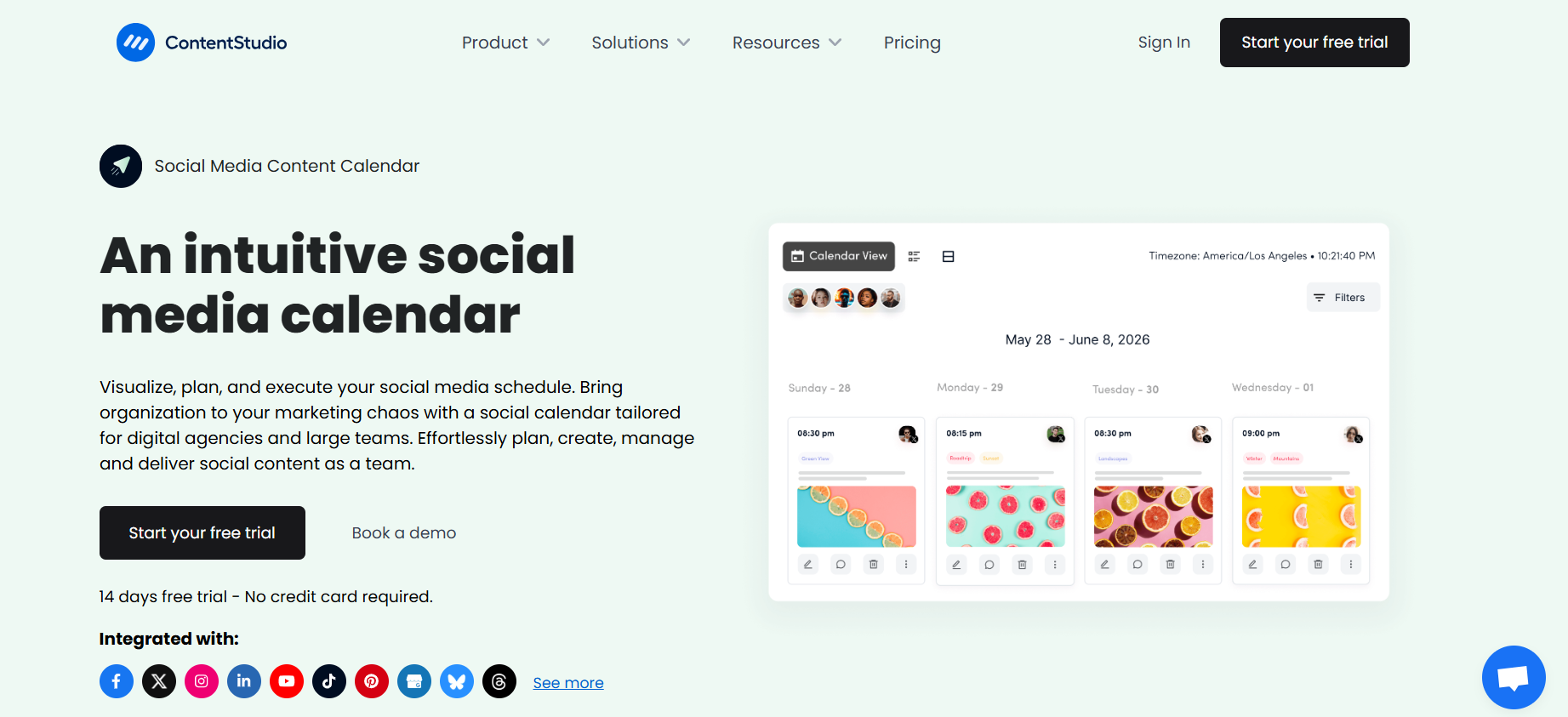ContentStudio Social Media Content Calendar Landing Page
