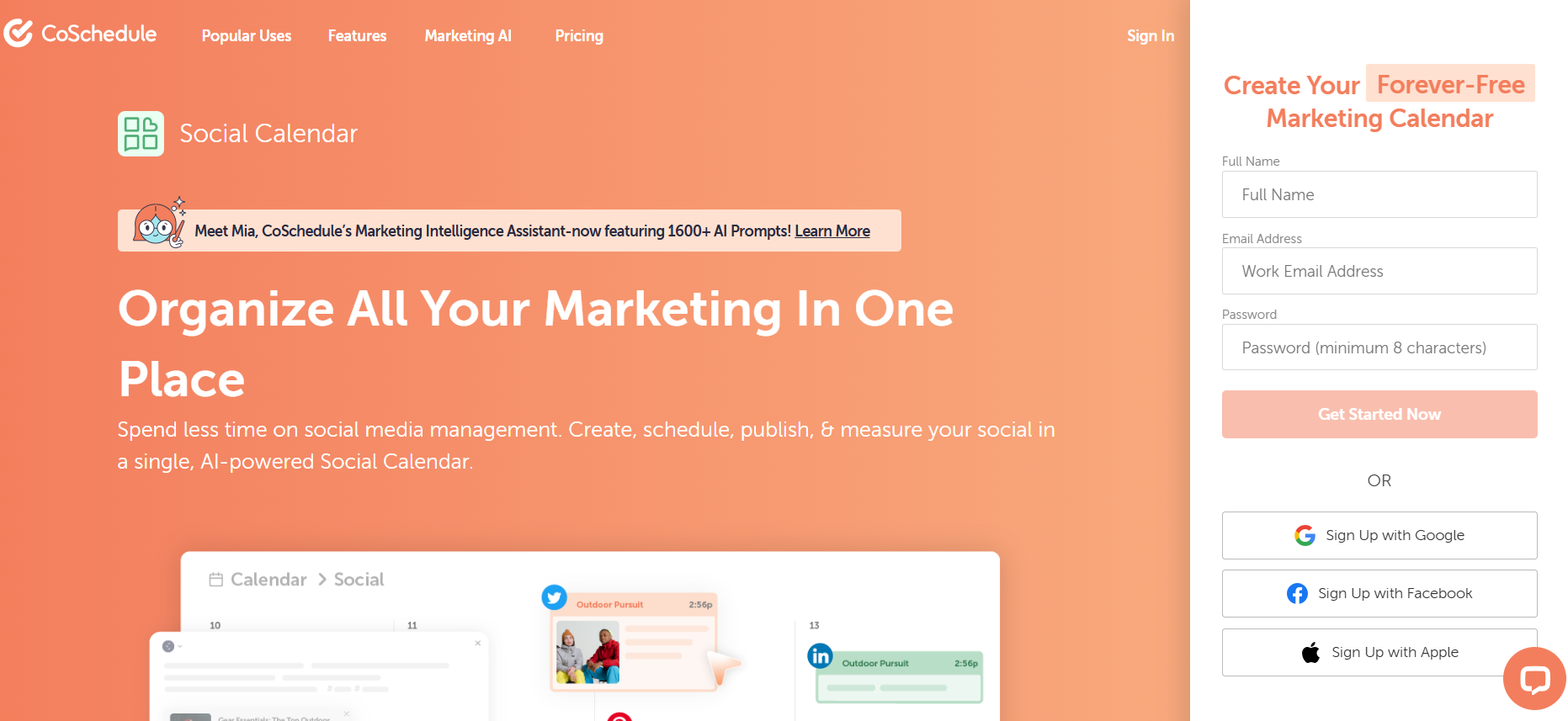 CoSchedule Social Media Calendar Landing Page
