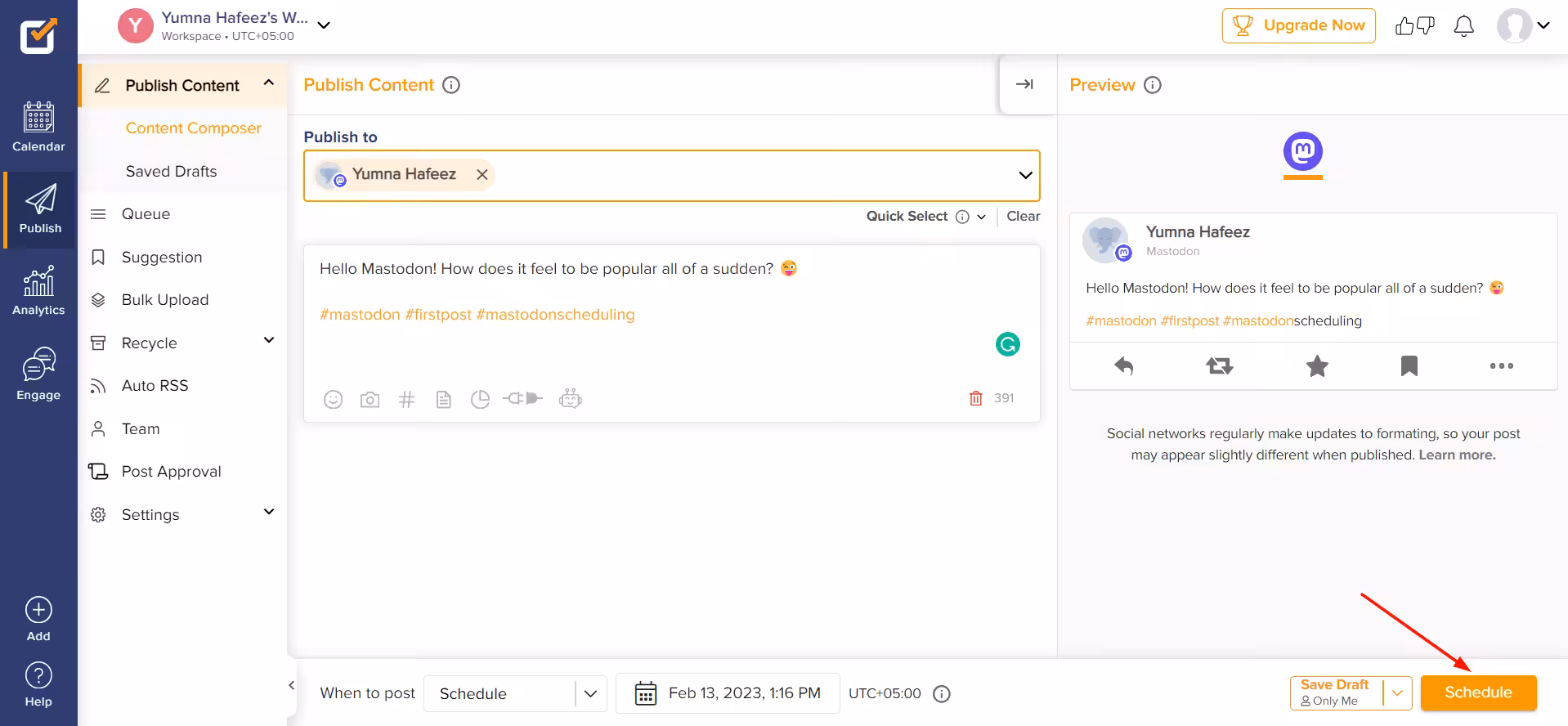 How to Schedule Mastodon Posts Easily in 2026 24 How to Schedule Mastodon Posts With Social Champ 4