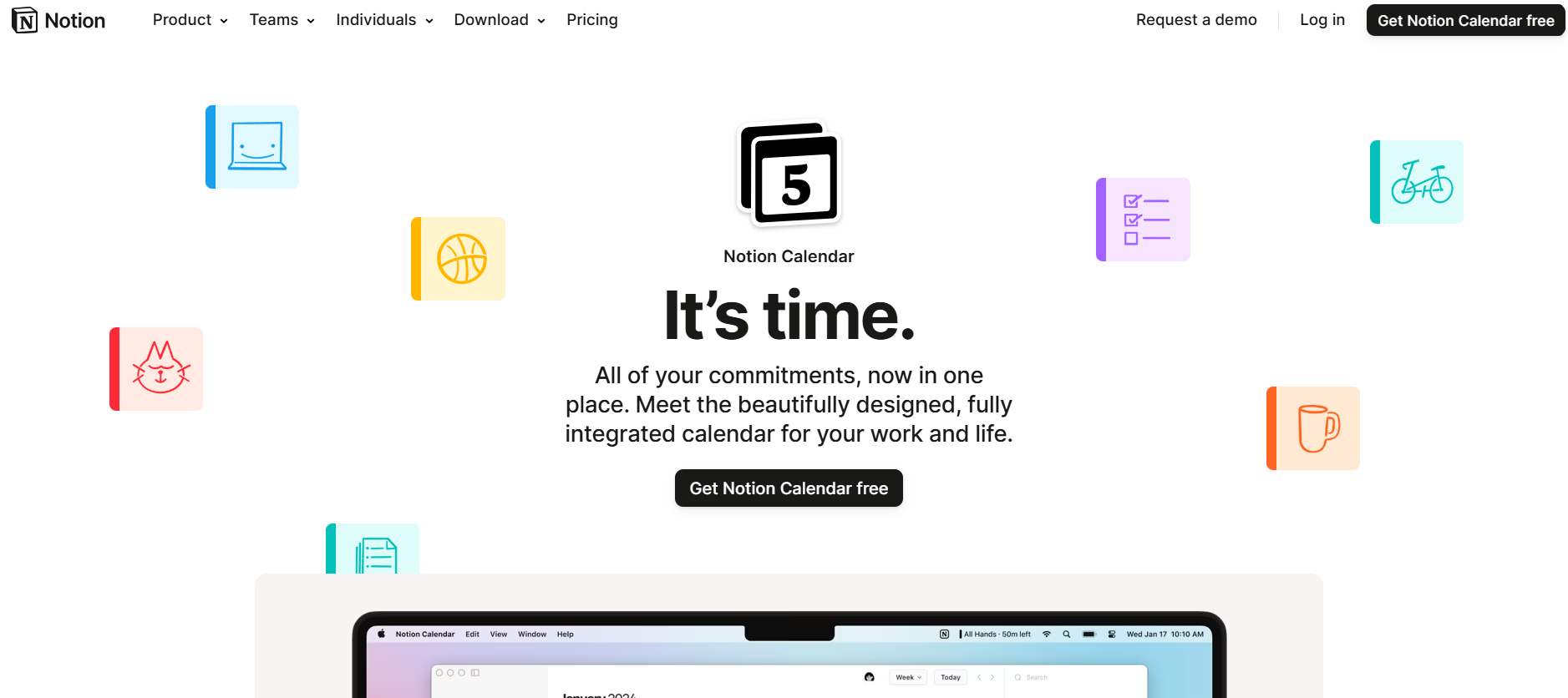 Notion's Social Media Calendar Landing Page