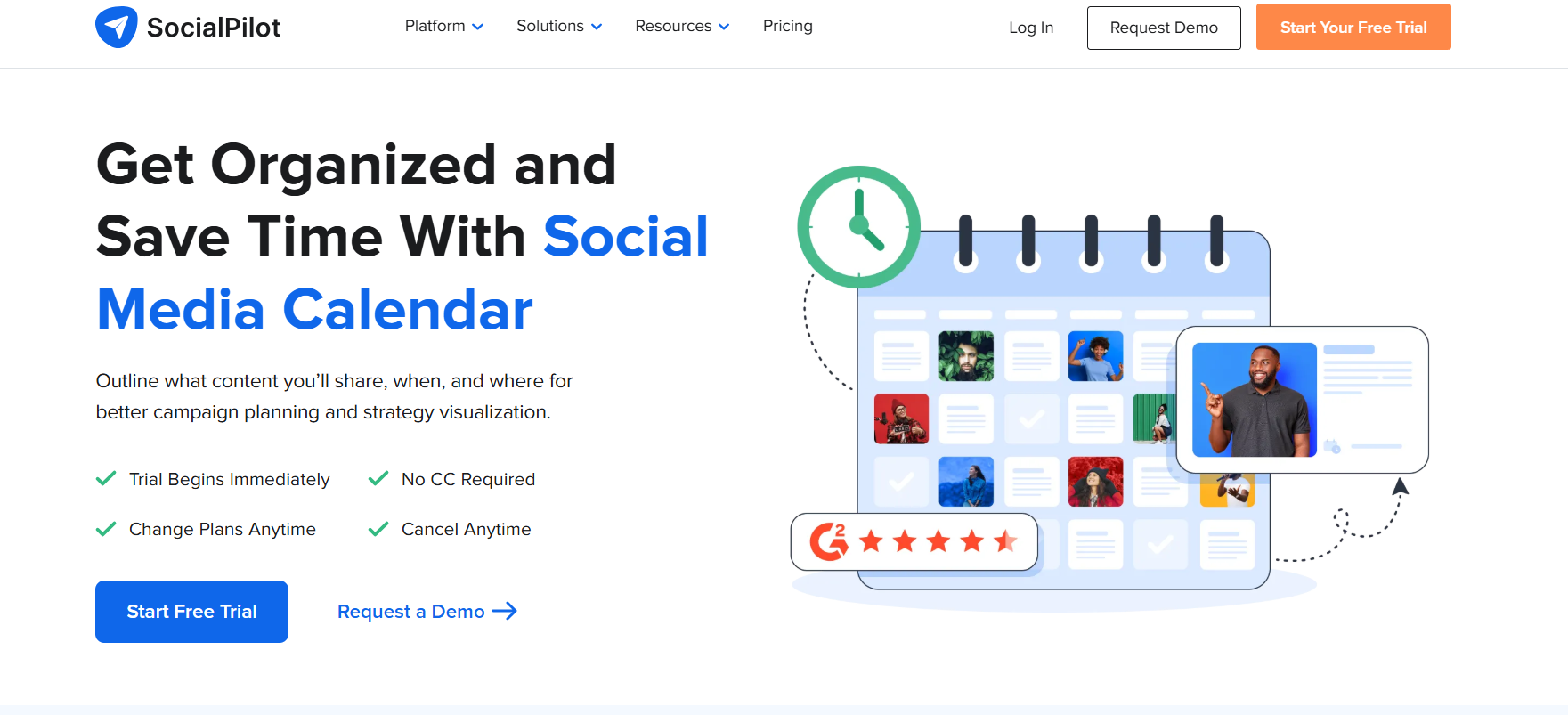 SocialPilot Social Media Calendar Landing Page