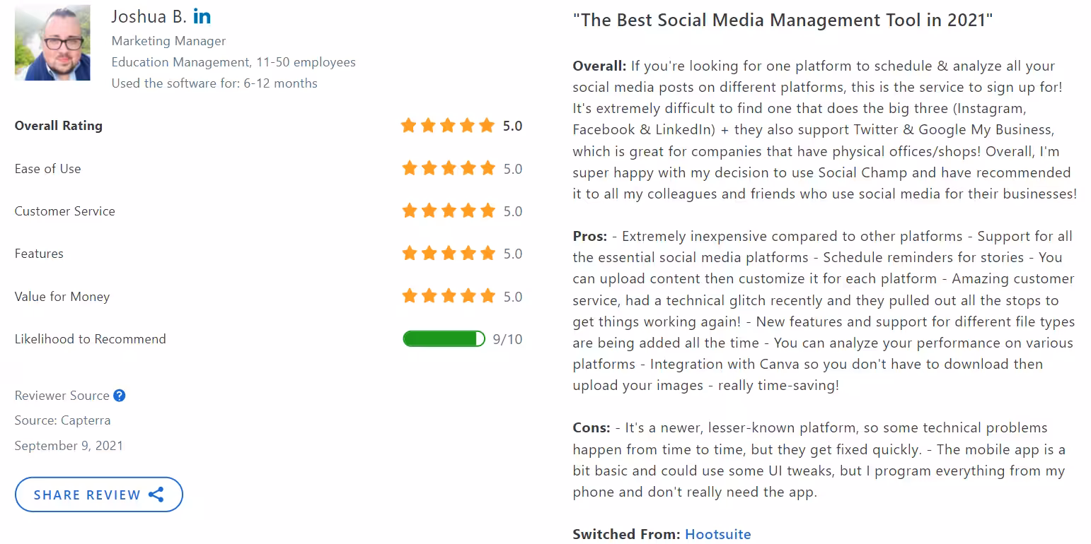 Hootsuite alternative - Social Champ Capterra Reviews