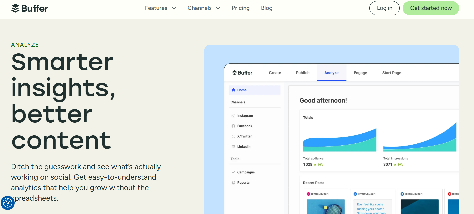 Buffer Analyze’s Landing Page