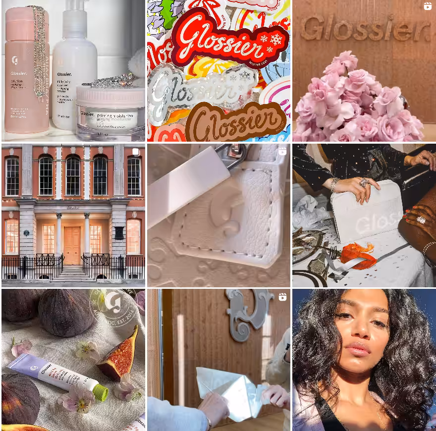 Design Your Instagram Grid Like a Pro in 2026: Tips, Tools, & Ideas 21 The use of alternate color scheme by Glossier