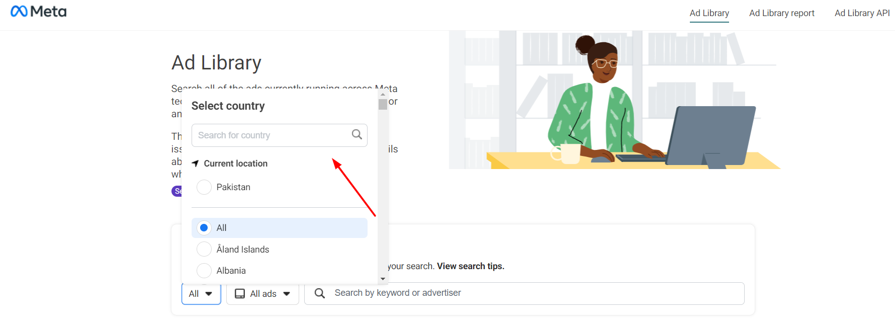 Facebook Ads Library: An Ideal Way to Monitor Competitors 6 Choose location