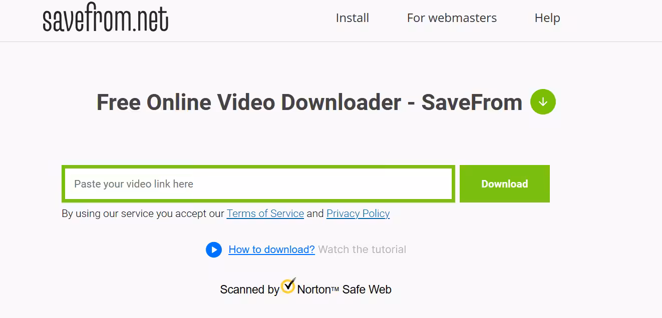 Savefrom.net Landing Page