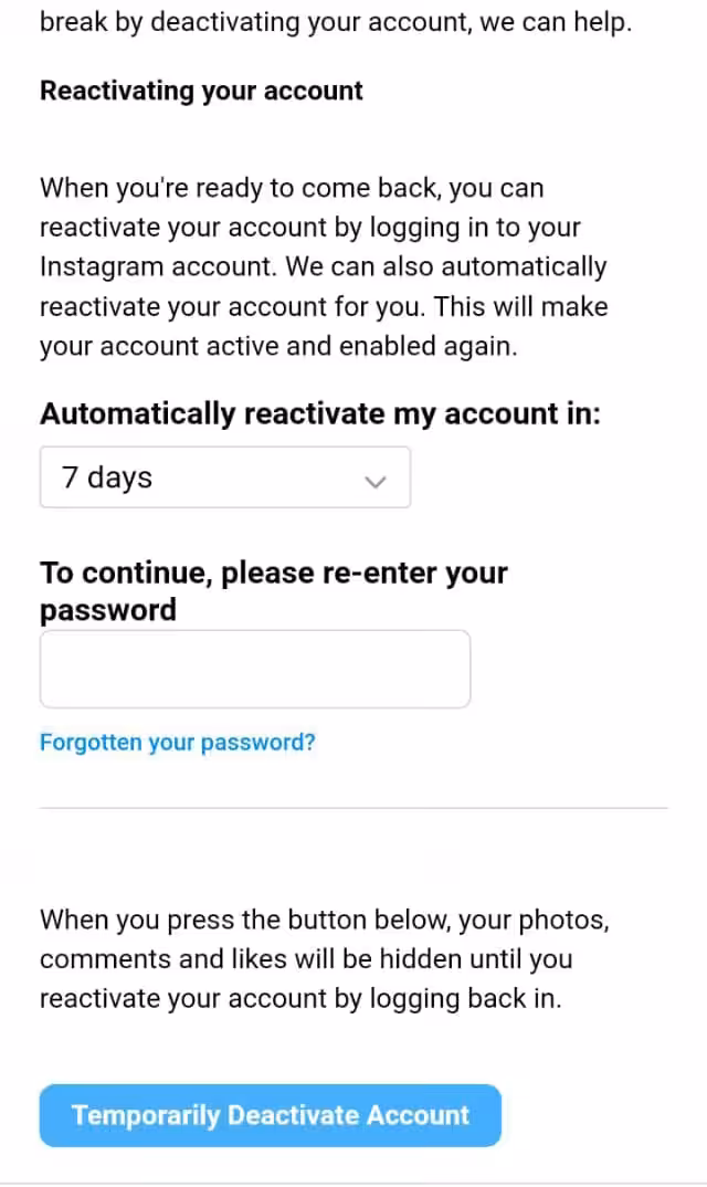 Temporarily Deactivate Account