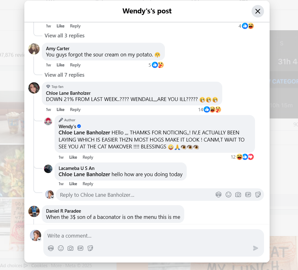 Wendy’s Responses to Commenters on Its Facebook Post