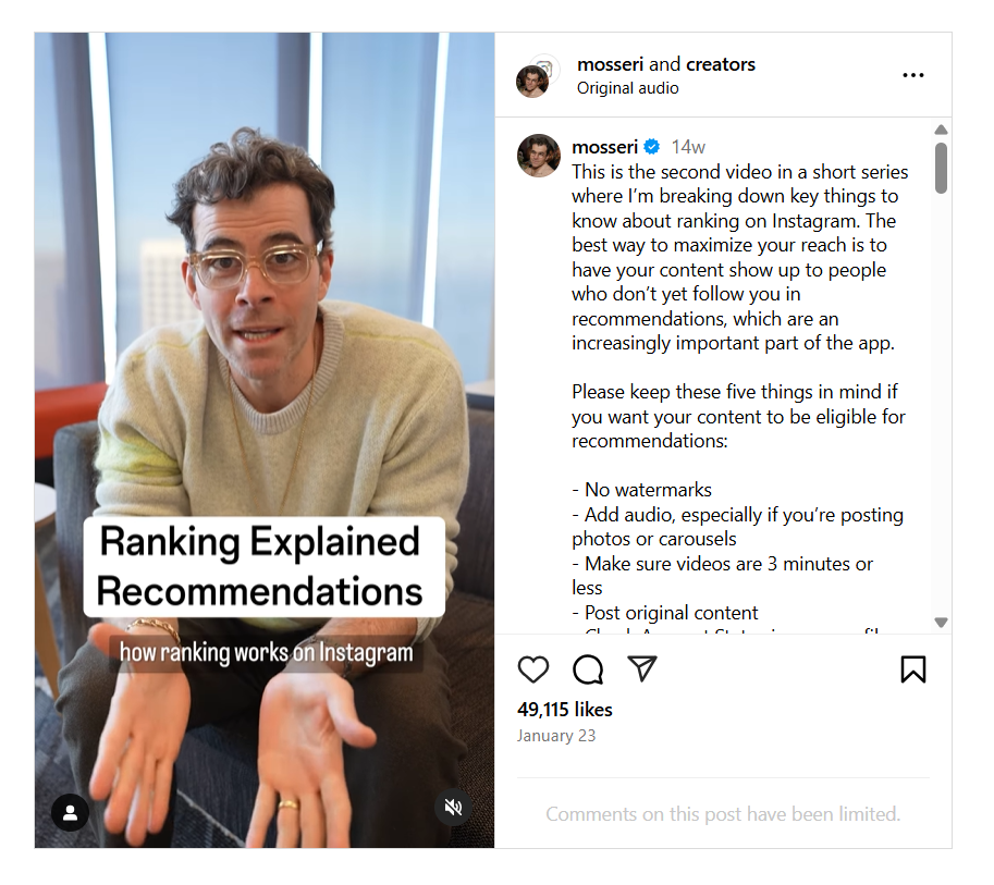 Instagram Reel by Mosseri