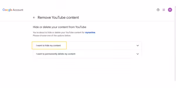 How to Delete YouTube Channel in 2026 16 'hide my content' visual