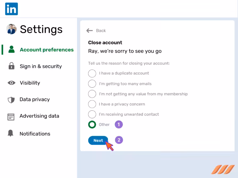 How to Delete a LinkedIn Account in 5 Simple Steps 9 Close account questionnaire - visual