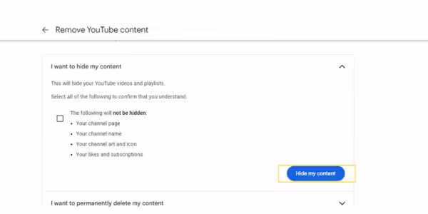 How to Delete YouTube Channel in 2026 17 visual of hide my content
