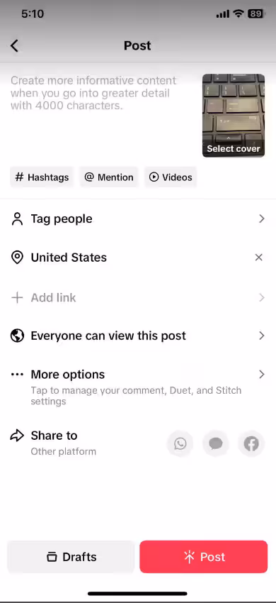 Click on Post to Share