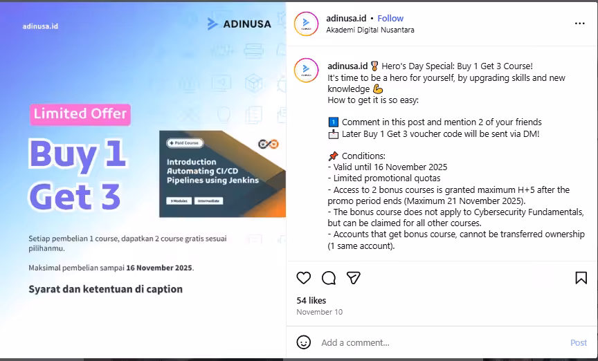 How to Make Money on Instagram in 2026: 15 Effective Ways 13 Adinusa’s Instagram Post With Course Offer