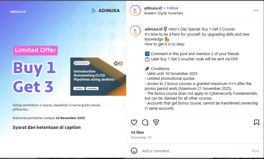 Adinusa’s Instagram Post With Course Offer