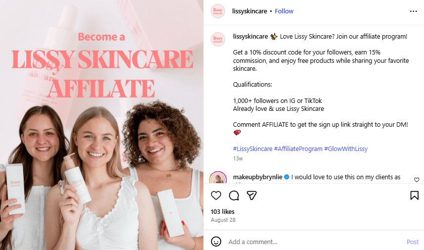 Affiliate Marketing Post on Instagram