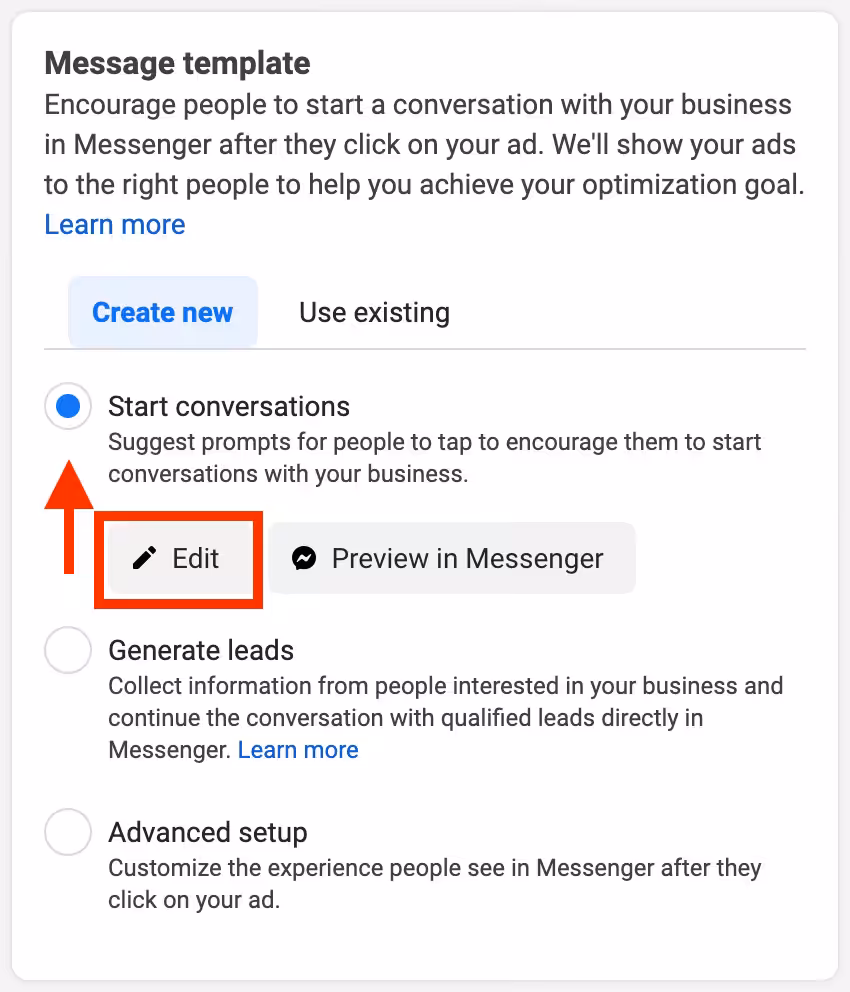 How to Grow Your Business With Facebook Messenger Ads in 2026 7 Create a “Start Conversations” Message Template