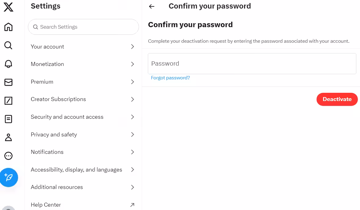How to Delete Twitter Account (And Protect Your Data) in 2026 11 visual of confirm password window