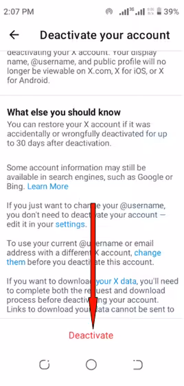 How to Delete Twitter Account (And Protect Your Data) in 2026 17 visual of deactivate button on phone
