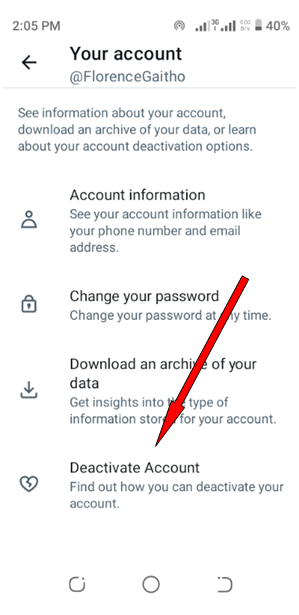Visual of deactivate your account