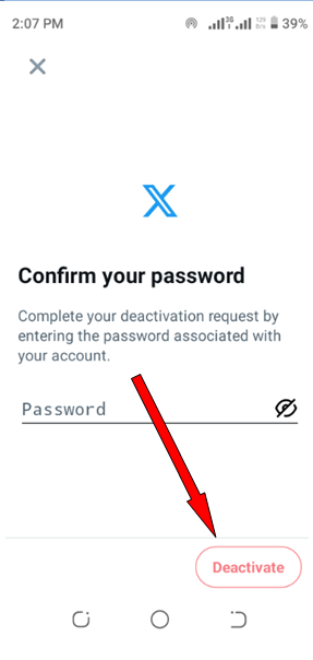 visual of deactivate button on phone