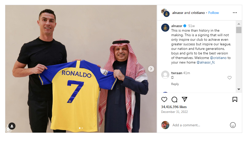 Top 10 Most-Liked Instagram Posts of All Times 9 Ronaldo Joins Al-Nassr FC