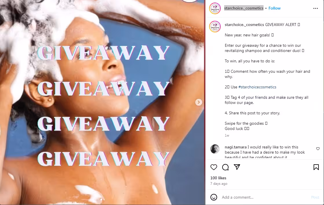 A snapshot of Instagram post