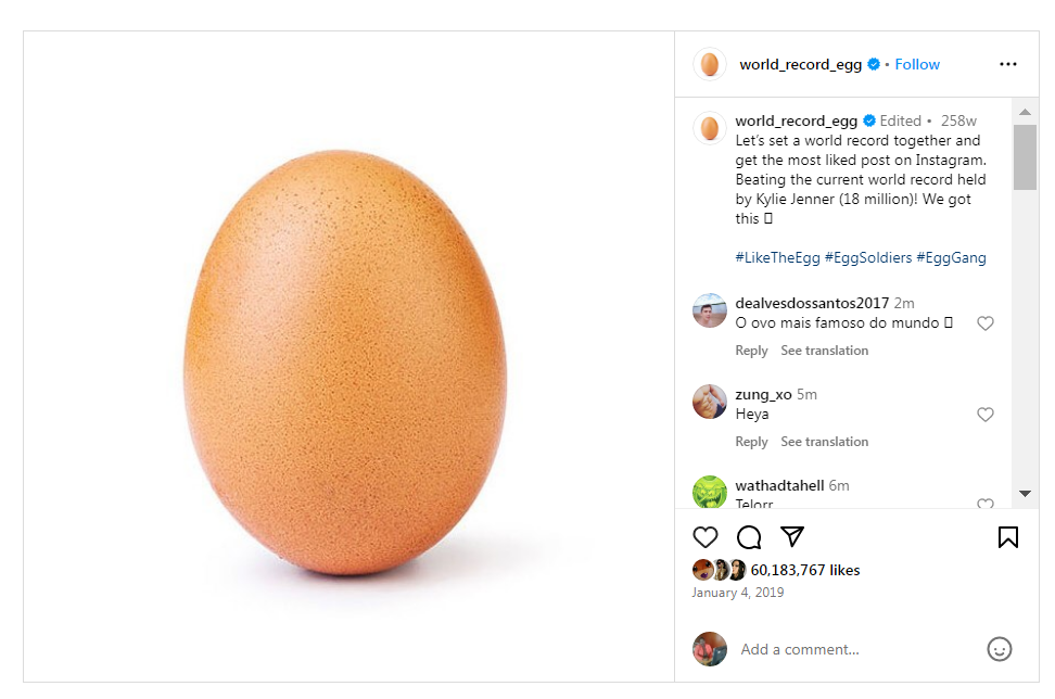 Top 10 Most-Liked Instagram Posts of All Times 12 An Egg